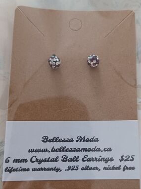 Purple Crystal Ball Stud Earrings